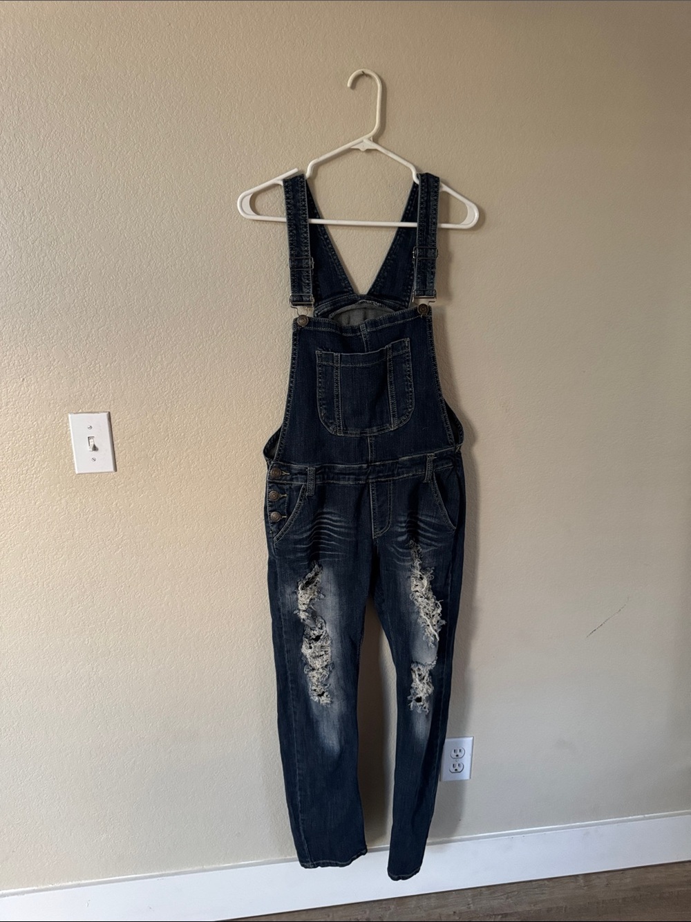 Levi's Dark Blue Distressed Denim Overalls